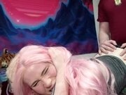 'barking pink haired e girl gives sloppy blowjob then gets TWO creampies - Tira Part'
