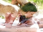 Slim MILF Seduce Skinny Latina Girl to Lesbian Sex on Beach