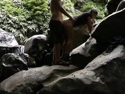 'Hot teen babe enjoys pussy fingering and fucking in the middle of the jungle'