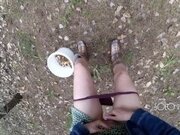 'Innocent teen public play with pussy in the forest, masturbating outside'