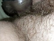Fat 18 yo girl is playing with big black dildo in her wet, hairy Pussy