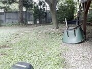 Mowing Grass Topless (Head Unfortunately Cut Off)