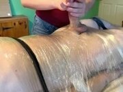 'Intense Post Orgasm Stroking while heâ€™s Bound to the Table'