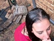 'Teen sucking cock and drinking piss in alley'