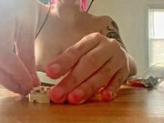 Topless Lego Building with Natural Saggy Tits