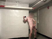 Public stroking and cum!  Almost caught!