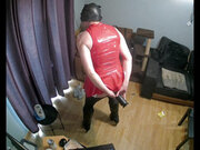 Red pvc dress and boots fisting (onlyfans maninhighheels)
