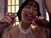 Shiny bra on Japanese slut in hardcore threesome