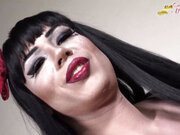 Dark hair tranny Lexxie Chantilly in anal masturbation with huge dildo
