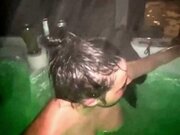 'blow job and sex with a milf in the hot tub while friends are inside having anal sex'