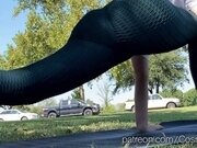 'Girl doing workout yoga in the park without bra can see boobs voyeur nipslip'