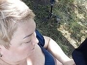 fat bitch publicly masturbates my dick in the park and gets cum on big tits