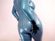 'Sexy MILF with big natural body teasing in latex catsuit, free porn xxx rubber video'