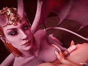 Demon Lady Enjoys Sucking Cock Deep for Her Man