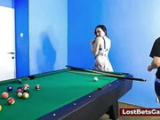 A billiards game between two busty lesbians