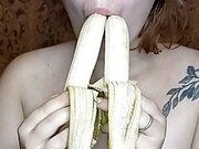 playing with bananas on camera