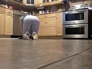 'She cleans the floor and her clothes disappear! Jerk off and cum before she's done'
