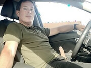 Jerking off in a parking lot. Cumshot. Verbal moan, sagging in AE boxers