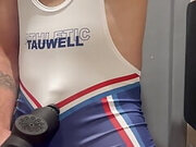 CUMMING TRHOUGH MY WRESTLING SINGLET WITH MASSAGE GUN