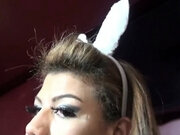 Big ass tranny with bunny ears gets a cumshot on her huge