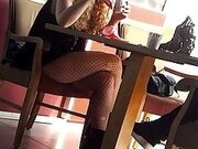 Fr's sexy crossed legs and ass cheeks in fishnets, boots