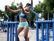 Outdoor gym workout with sexy Thai MILF