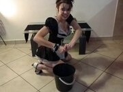 'Pussy upskirt french maid get pissed on and cleans it'