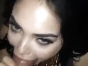 Latina dark haired babe sucks big one