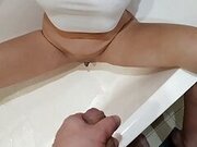 Pissing slut Amy receives Doms piss and starts to drain hers