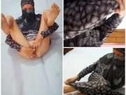 'Muslim kinky milf in hijab fingering pussy in different positions and orgasms on split screen '