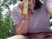 'Pretty woman fucked herself with a banana in the park, and then ate it in front of people'