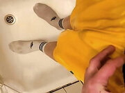 piss in yellow adidas boxer and white sox