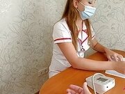 MILF doctor tries to use an unconventional method of treatment - takes patient cock in mouth and gets huge creampie