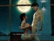 Fucking a hot MILF inside swiming pool under the moon light big tits anime gameplay video