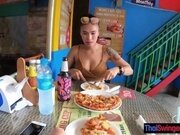 'Horny Asian European couple had pizza for dinner and pussy for dessert'