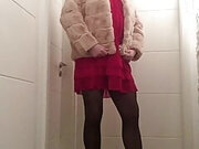 Nicki-Crossdress sexy red  Chiffon-Dress, Pantyhose and Boots