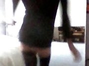 Sissy faggot in wife's clothes acts like a slut on cam