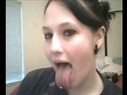 Webcam solo with my ex GF demonstrating her long pierced tongue